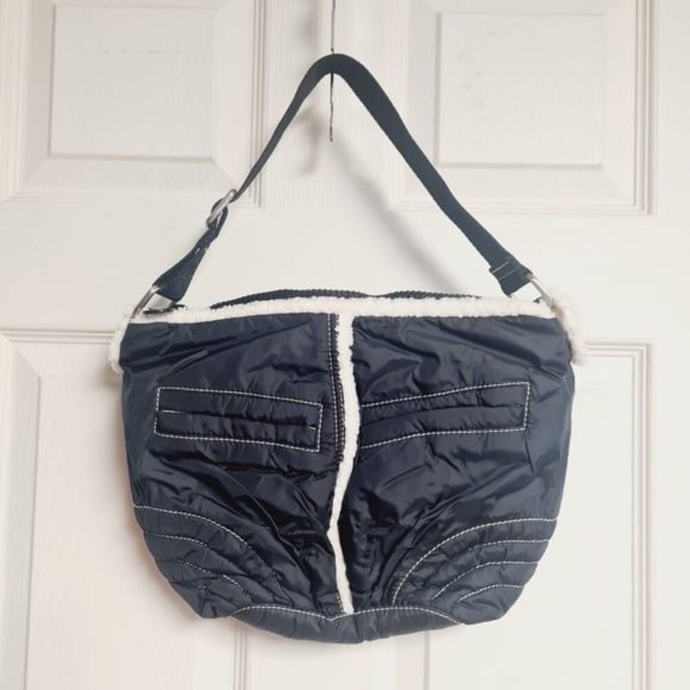 [NWOT] GAP JEANS Y2K BLACK ZIPPERED SHERPA LINED SHOULDER HOBO BAG